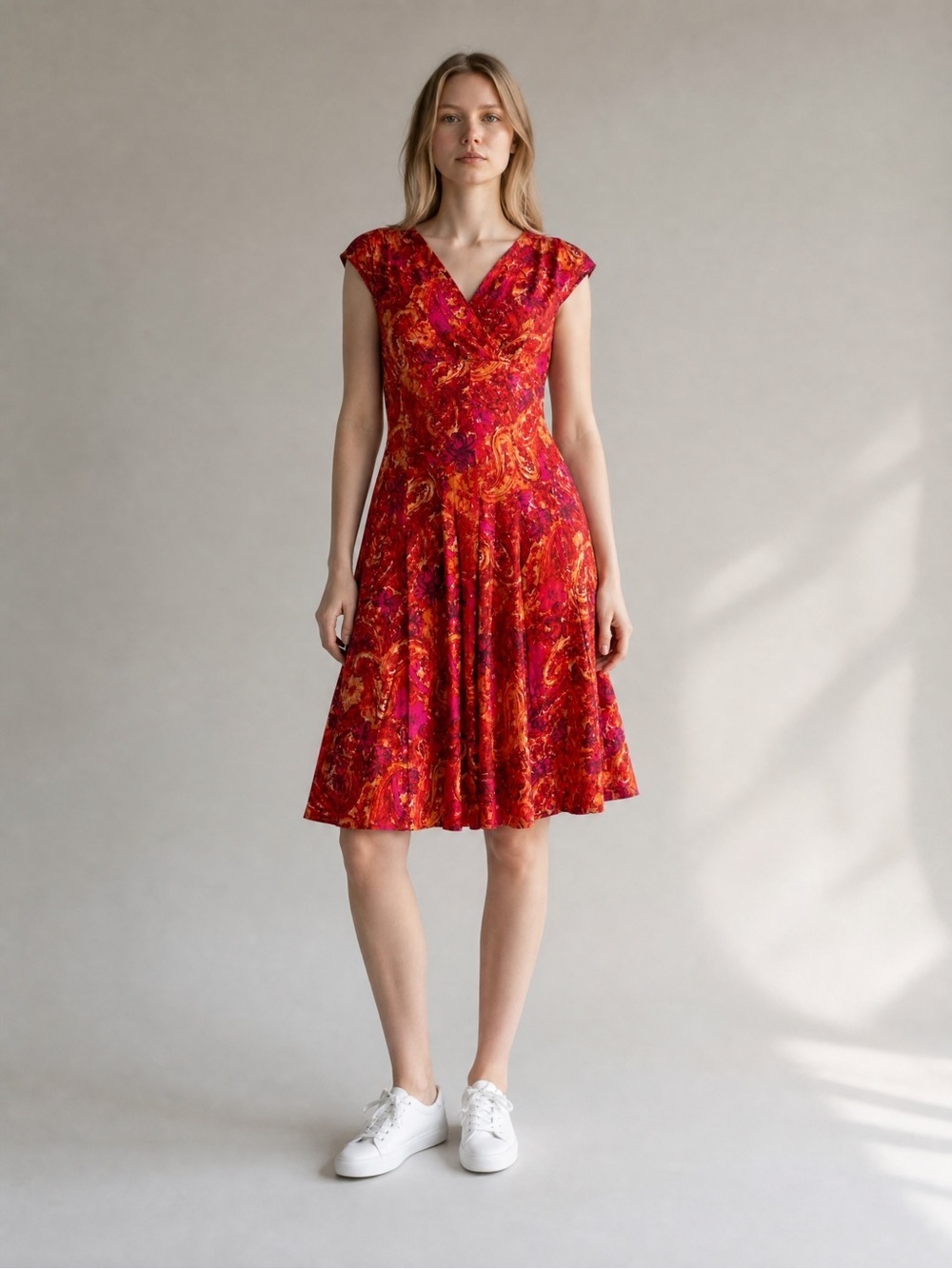 Ralph Lauren Red Paisley Fit-and-Flare Midi Dress Size 12